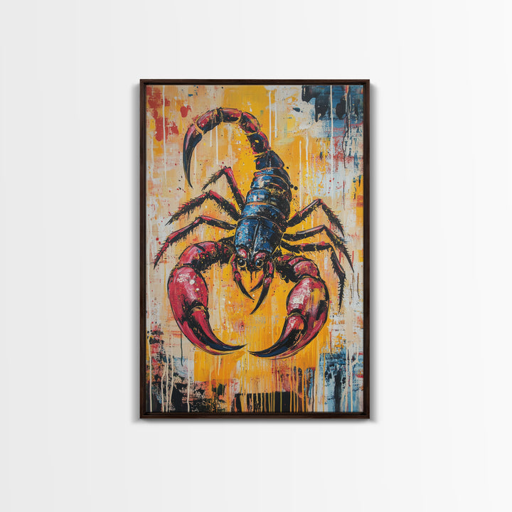 Bold Scorpion Framed Canvas Print Fierce Animal Wall Art, Yellow and Red Painting, Statement Office Decor, Wildlife Art Lovers Gift