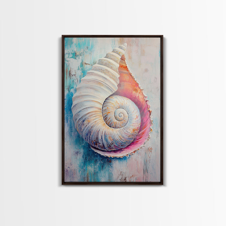 Nautical Shell Framed Canvas Print Coastal Boho Wall Art, Ocean Beach House Decor, Pastel Seashell Painting, Relaxing Seaside Artwork