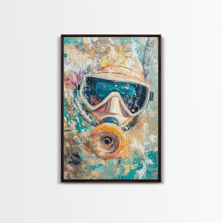 Diver Mask Artwork Canvas Print Scuba Diving Art, Nautical Wall Decor, Ocean Explorer Painting, Coastal Adventure Wall Art