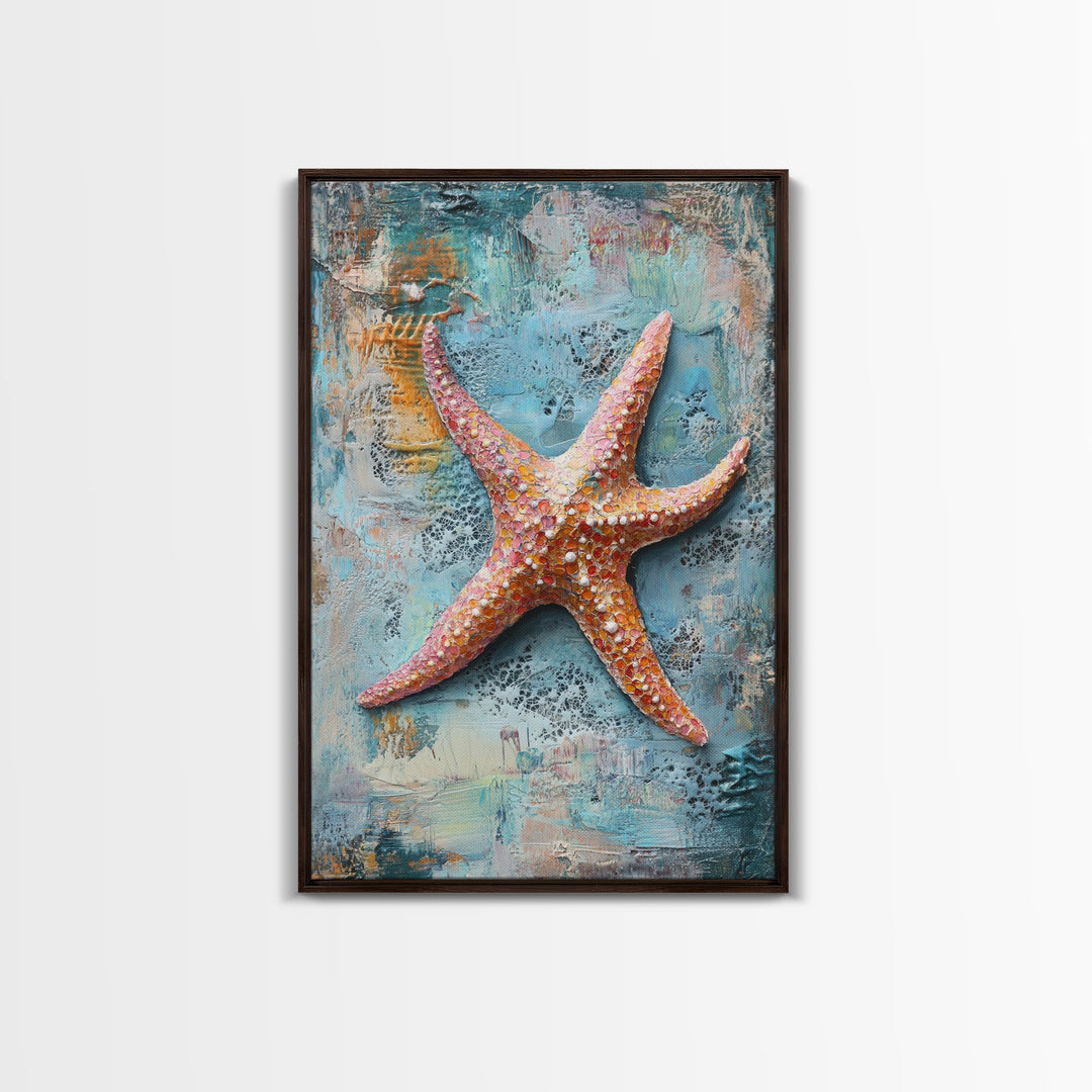 Starfish Texture Coastal Canvas Print, Beach House Decor, Ocean Wall Art, Nautical Artwork, Textured Beach Art, Coastal Living Room Art