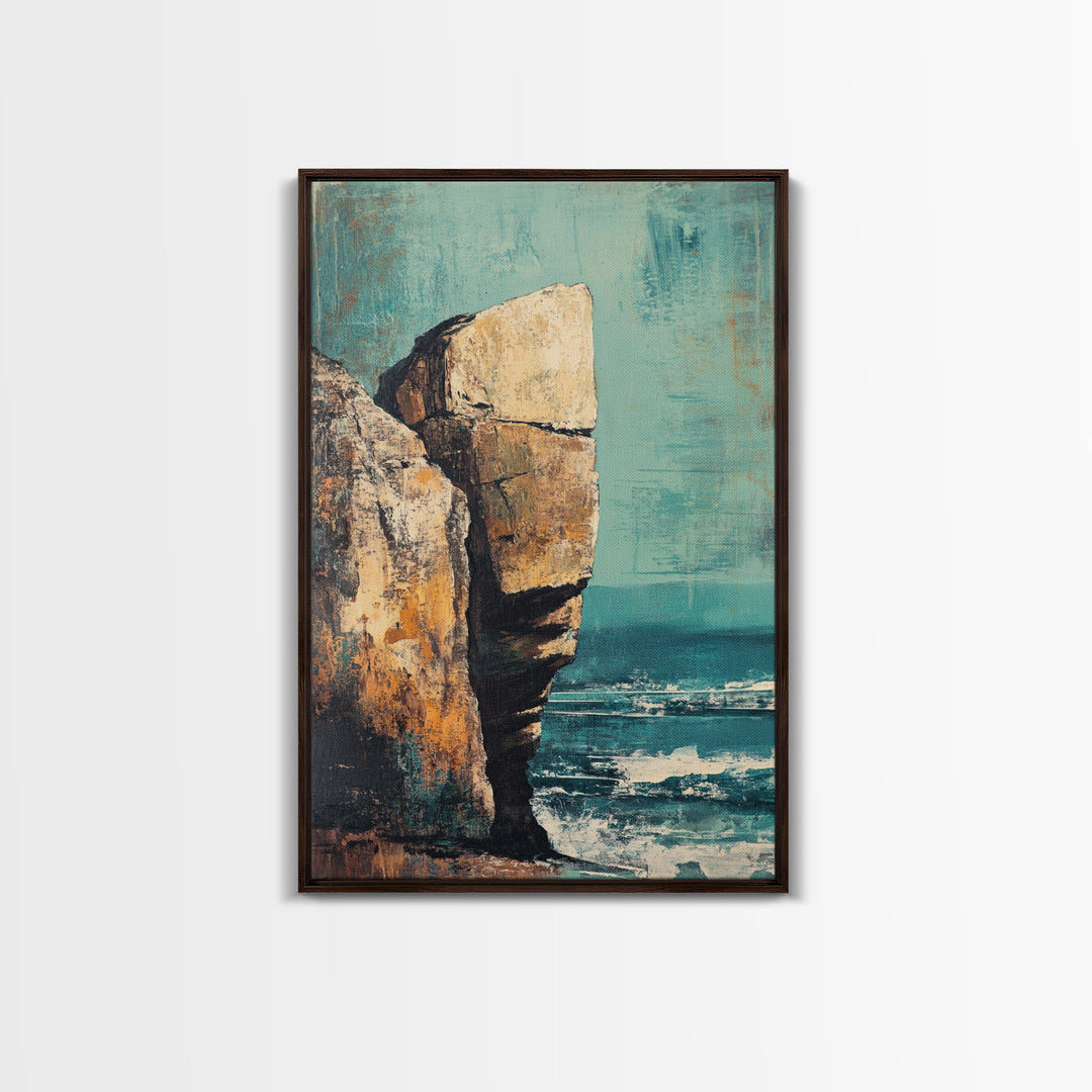 Cliffside Ocean View Canvas Print, Coastal Wall Art, Beach Landscape Painting, Seascape Art, Nautical Home Decor, Large Wall Art