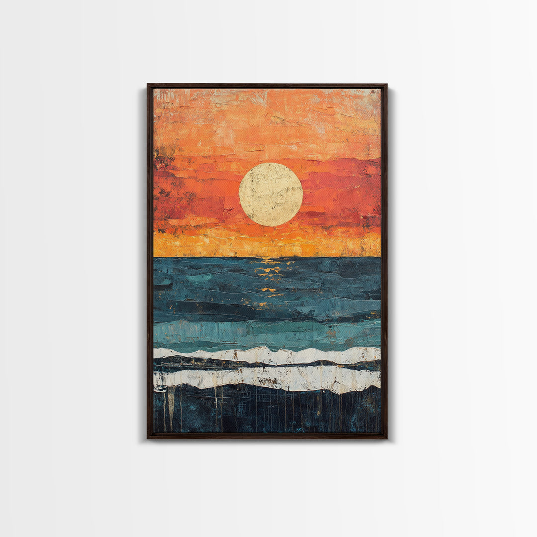 Vibrant Sunset Seascape Canvas Print, Beach House Art, Coastal Sunset Painting, Ocean View Wall Art, Nautical Home Decor, Serene Landscape