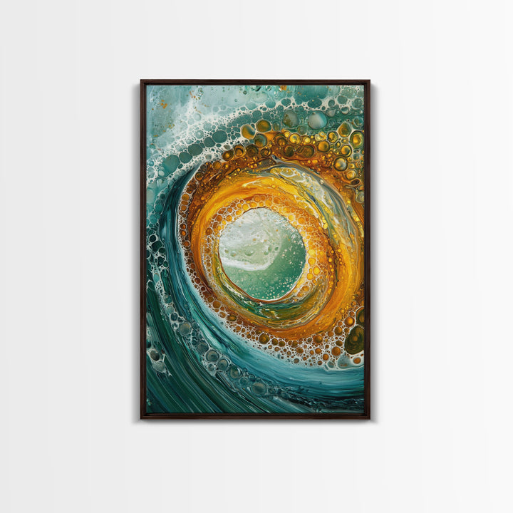 Ocean Wave Swirl Canvas Print | Abstract Beach Wall Art | Turquoise Gold Painting | Coastal Home Decor | Surfer Wall Art