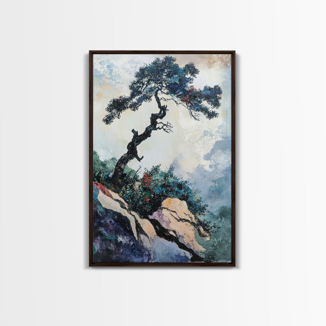 Bonsai Tree Canvas Print Japanese Zen Wall Art Serene Landscape Painting Minimalist Nature Decor Tranquil Home Aesthetic Meditative Artwork