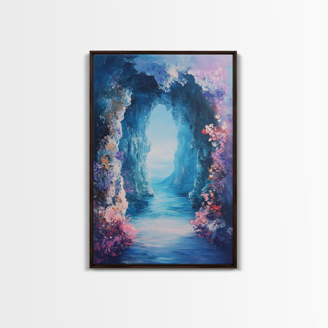 Dreamy Ocean Cave Canvas Print Fantasy Seascape Wall Art Mystical Nature Painting Boho Decor Beach Home Artwork Gift Under 100