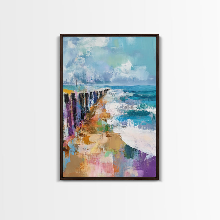 Ocean Pier, Coastal Landscape Art, Seascape Painting, Nautical Decor, Beach Wall Art, Living Room Art, Canvas Print, Gift Idea