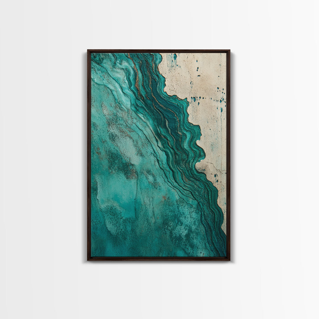 Abstract Turquoise Waves Canvas Print | Modern Wall Art | Fluid Acrylic Painting | Contemporary Home Decor | Office Art