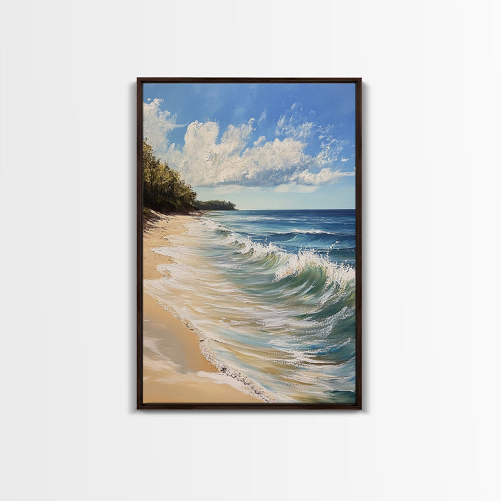 Beach Waves, Coastal Landscape Art, Nautical Wall Art, Above Bed Wall Art, Nautical Decor, Extra Wide Art, Framed Canvas Print