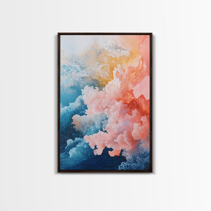 Coral Abstract, coastal landscape art, pink abstract art, botanical prints, nautical wall art, Framed Canvas Print, ocean-inspired decor