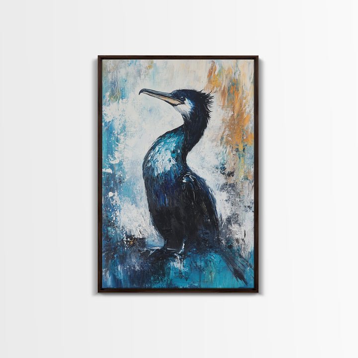 Blue Heron, bird art, rustic wall art, coastal landscape art, moody art, wildlife painting, Framed Canvas Print, nature-inspired decor