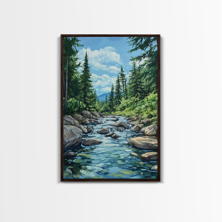 pine tree art, landscape painting, framed canvas print, mountain painting, rustic wall art, above couch art, farmhouse art