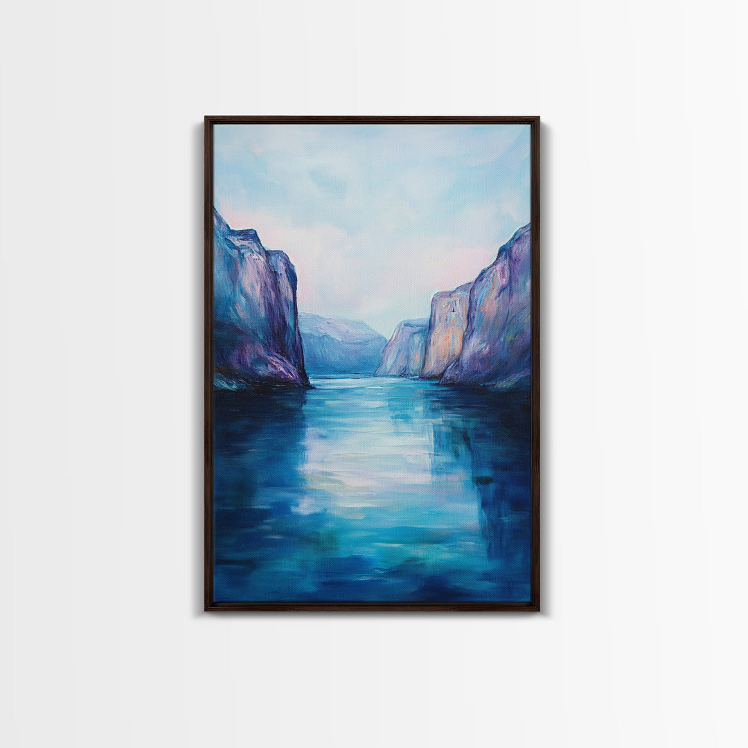 coastal landscape art, framed canvas print, nautical painting, seascape painting, blue and green wall art, ocean painting, gift idea
