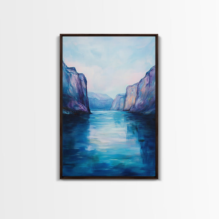 coastal landscape art, framed canvas print, nautical painting, seascape painting, blue and green wall art, ocean painting, gift idea