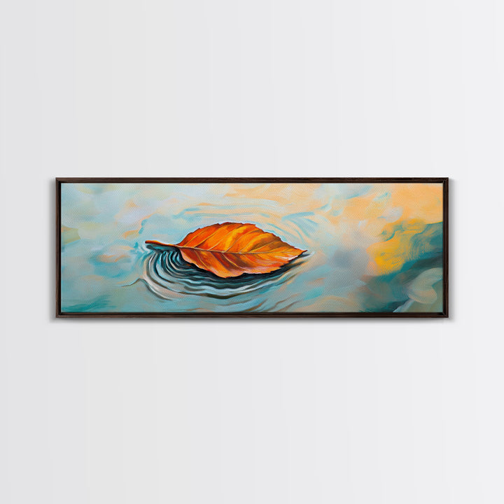 Autumn Leaf Water Ripples Canvas Print Fall Wall Art Nature Inspired Artwork Boho Home Decor Framed Minimalist Modern Print