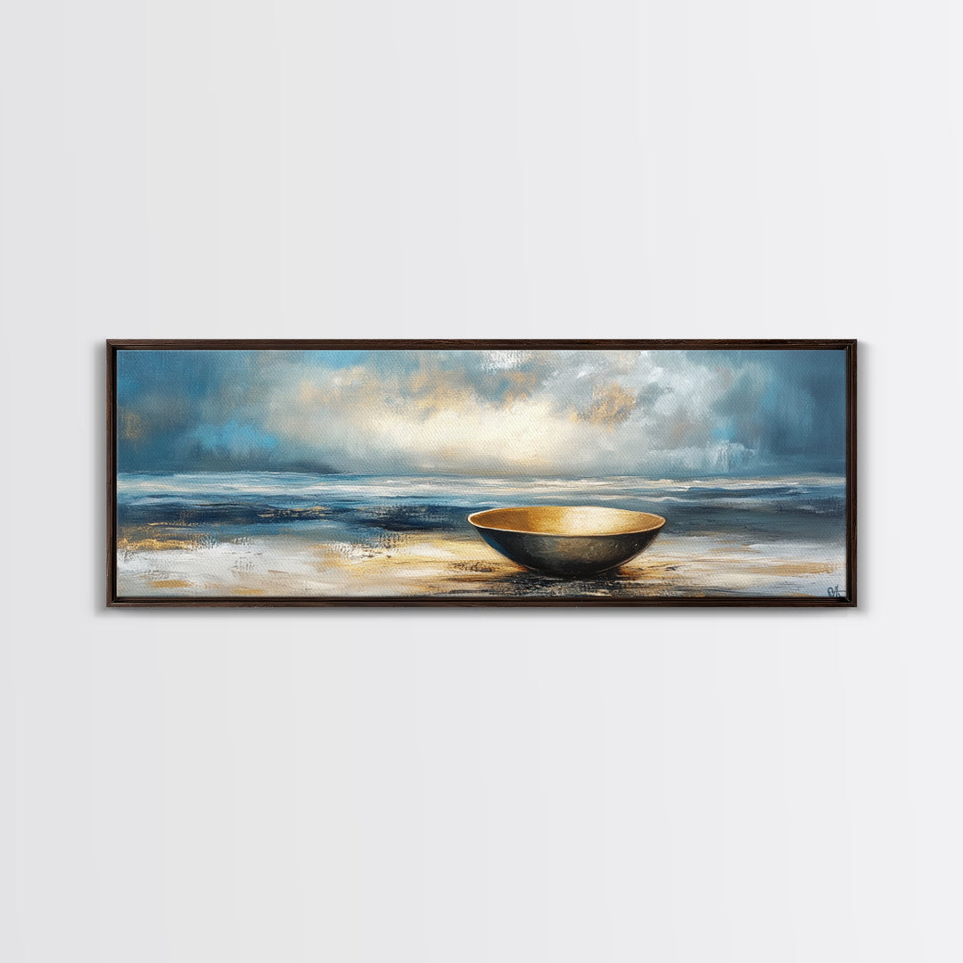 Ocean Bowl Framed Canvas Print, Coastal Zen Wall Art, Beach Minimalist Home Decor, Tranquil Seascape Art, Modern Nautical Wall Decor