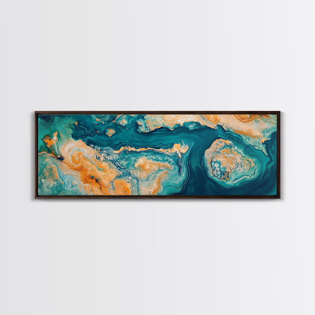 Abstract Ocean Map Painting, Modern Coastal Art, Nautical Wall Decor, Blue and Gold Artwork, Beach House Decor, Living Room Art