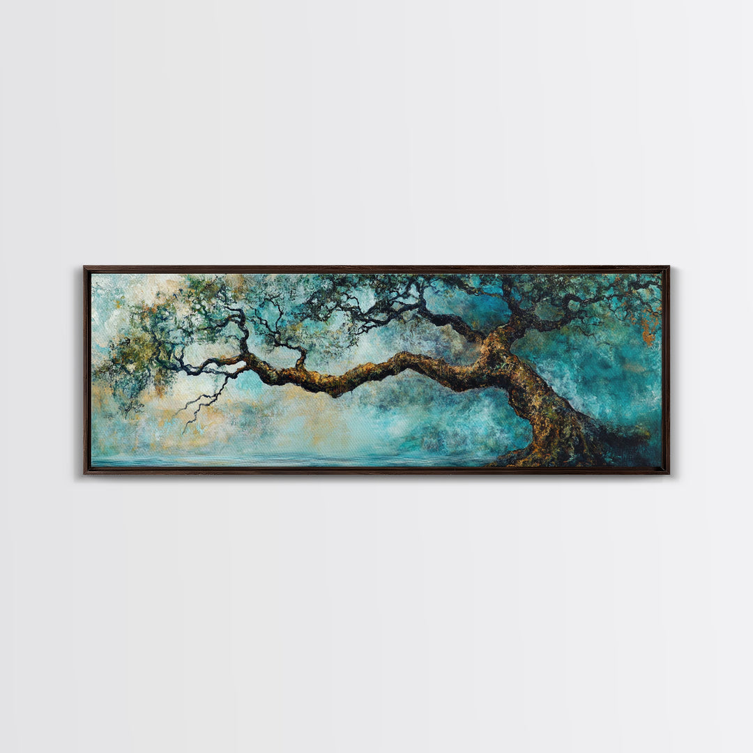 Ancient Oak Tree Framed Canvas Print - Moody Nature Wall Art, Dreamy Landscape Painting, Rustic Living Room Decor, Boho Tree Artwork
