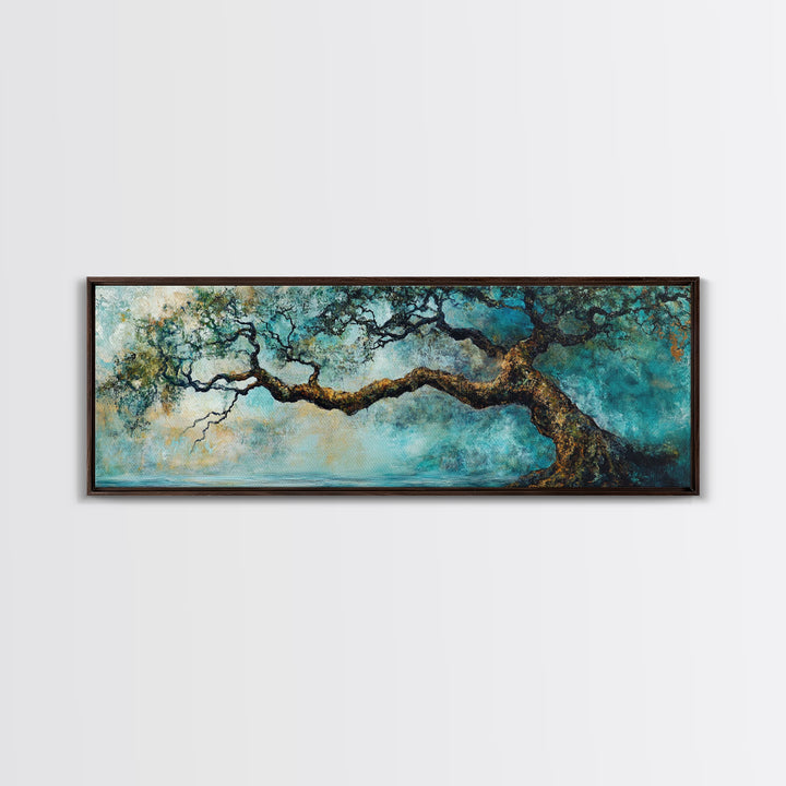 Ancient Oak Tree Framed Canvas Print - Moody Nature Wall Art, Dreamy Landscape Painting, Rustic Living Room Decor, Boho Tree Artwork