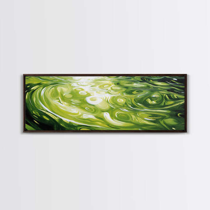 Abstract Green Swirl Painting, Modern Contemporary Wall Art, Nature Inspired Water Reflection, Trendy Office, Framed Canvas Print
