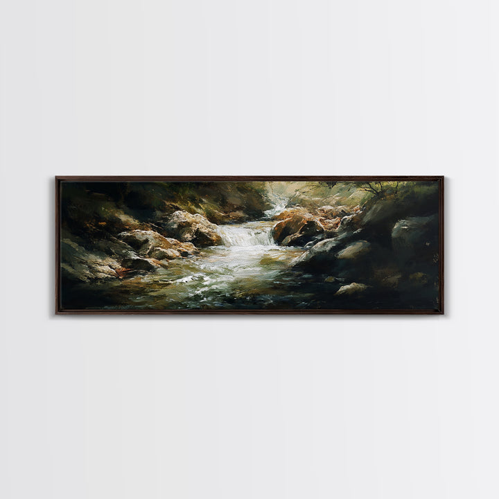 River Rapids Framed Canvas Print Rustic Nature Art, Flowing Water Painting, Cabin Wall Decor, Landscape Artwork, Lodge Decor