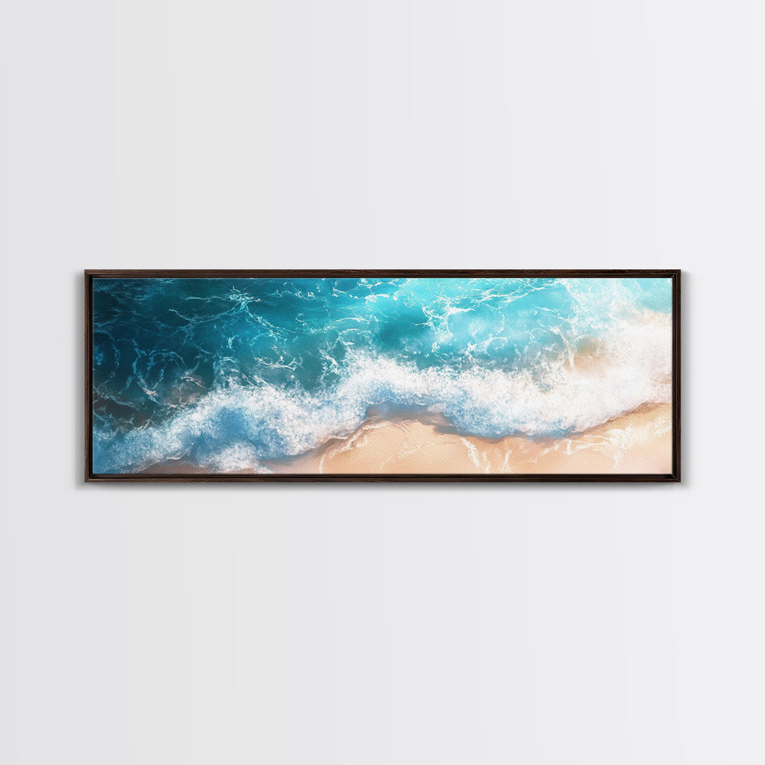 Beach Waves Canvas Print Tropical Shoreline Painting, Blue Ocean Art, Coastal Wall Decor, Relaxing Home Decor, Large Summer Wall Art