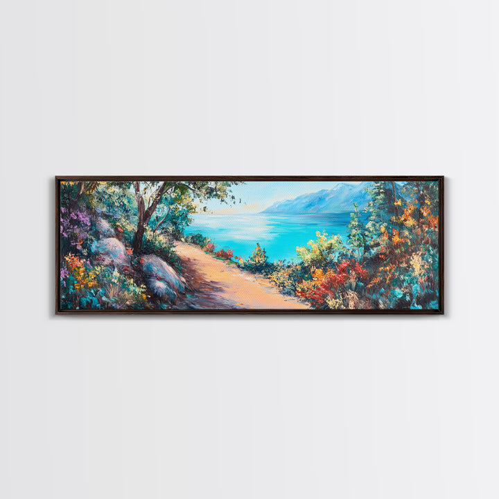 Coastal Pathway Painting Vibrant Beach Landscape Art Mediterranean Seaside Wall Decor Nature Artwork Living Room