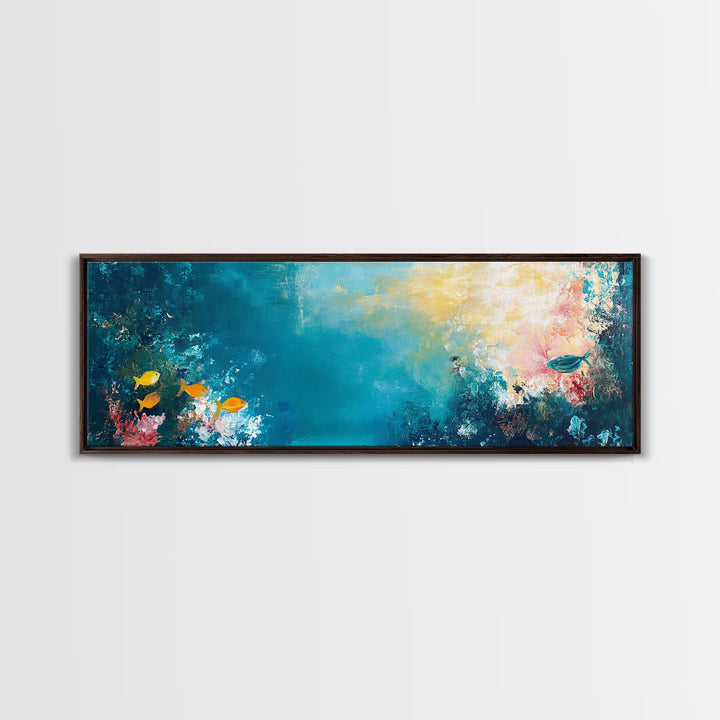 Abstract Ocean Reef Framed Canvas Print Coastal Wall Art, Underwater Seascape, Beach House Decor, Nautical Theme, Blue Wall Art