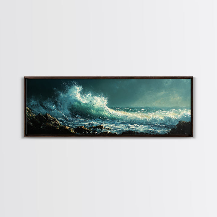 Dark Ocean Wave Canvas Print Dramatic Seascape Art, Coastal Wall Art, Stormy Water Painting, Nautical Home Decor, Large Wall Art