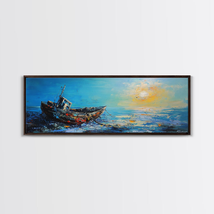Abandoned Boat Canvas Print Nautical Wall Art, Coastal Decor, Seascape Painting, Ocean Inspired Artwork, Living Room Aesthetic
