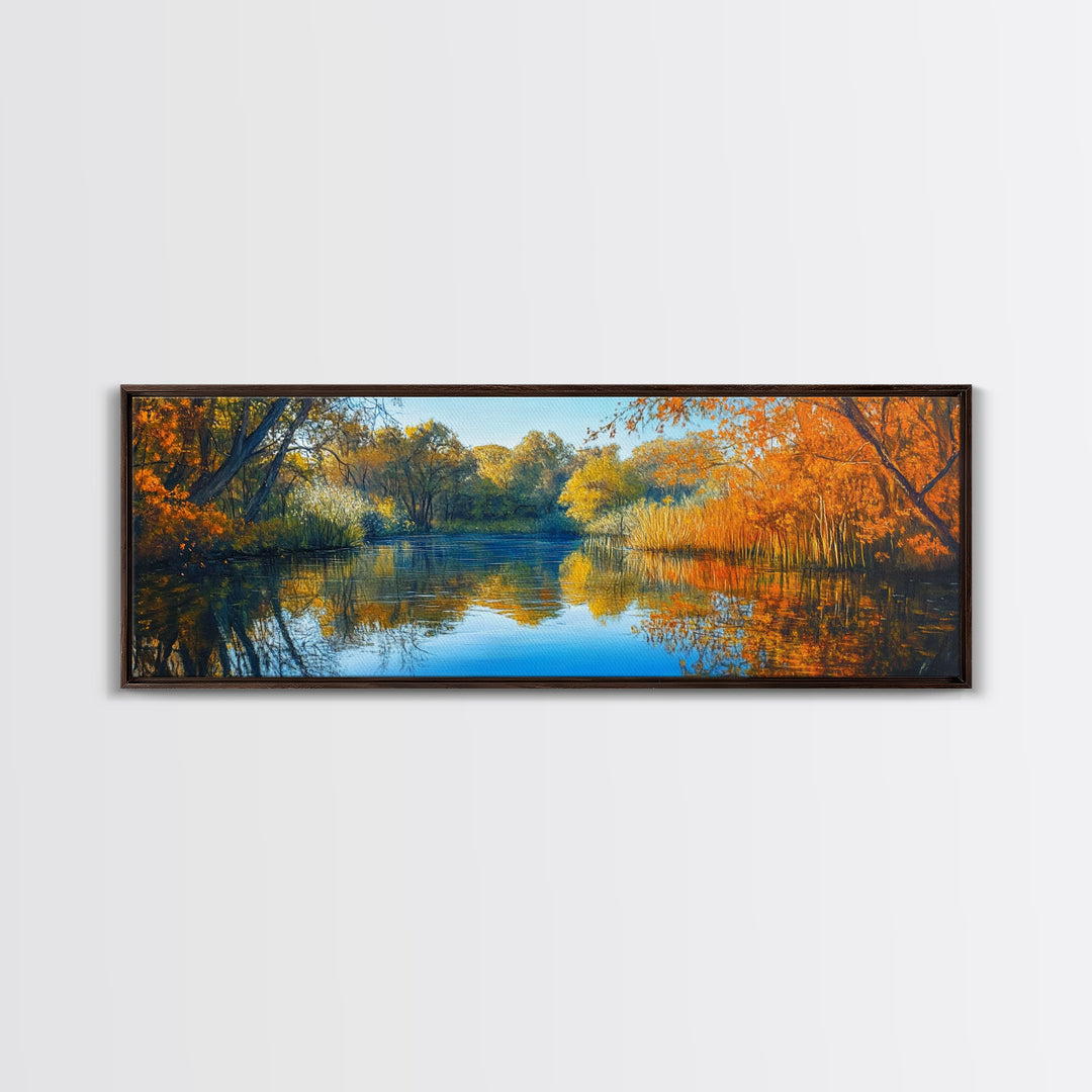Autumn Lake, Fall Landscape Painting, Nature Wall Art, Seasonal Home Decor, Canvas Print, Rustic Cabin Artwork, Living Room Art