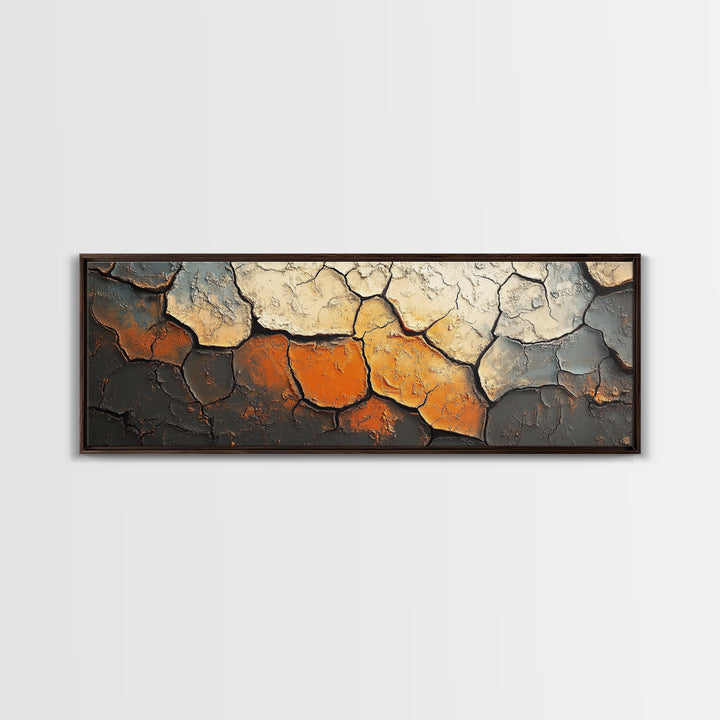 Cracked Earth, Textured Wall Art, Abstract Painting, Earthy Tones, Framed Canvas Print, Industrial Home Decor, Office Artwork