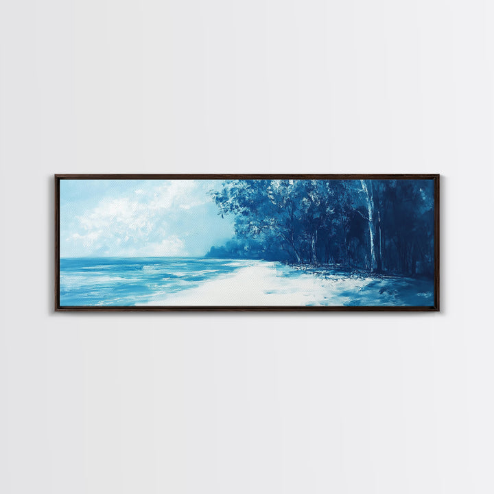 Ocean Shore, Coastal Landscape, Nautical Wall Art, Framed Canvas Print, Beach House Decor, Monochrome Seascape, Tranquil Art, Water Scene