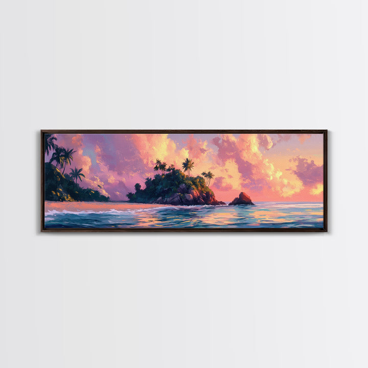 Tropical Sunset, Palm Tree Beach, Coastal Wall Art, Canvas Print, Island Paradise, Vibrant Seascape, Bedroom Decor, Summer Aesthetic