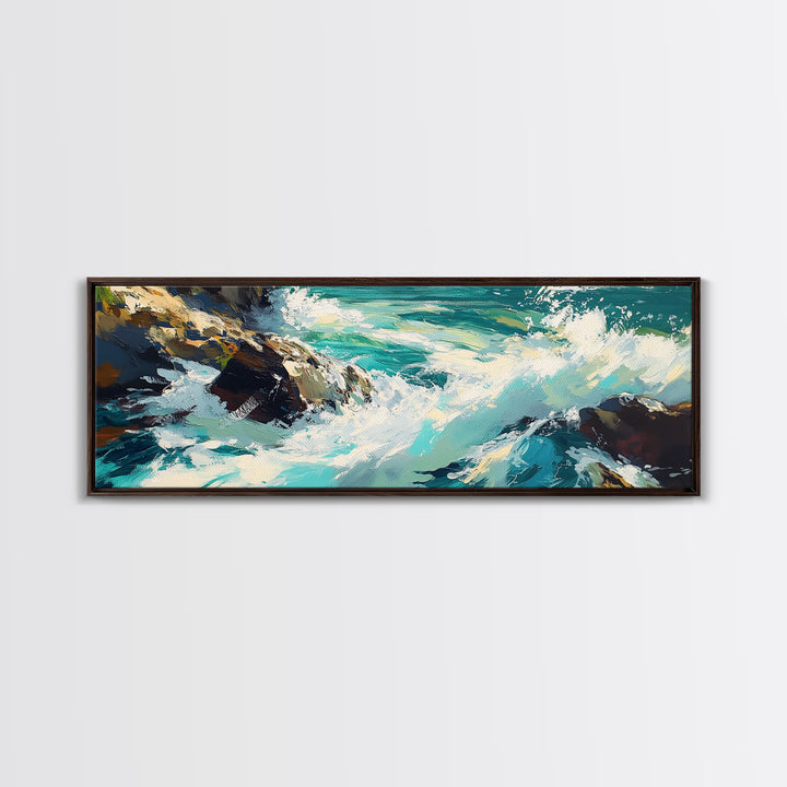 Ocean Waves, Coastal Seascape Art, Beach House Wall Decor, Blue Abstract Painting, Living Room Art, Modern Print, Canvas Print