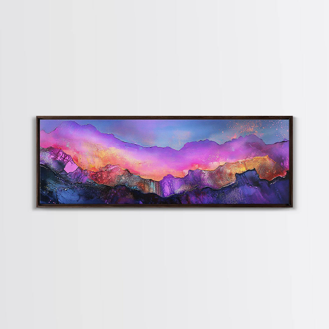 Abstract Mountains, Colorful Sunset Art, Modern Landscape, Vibrant Wall Art, Living Room Art, Canvas Print, Framed Canvas Print
