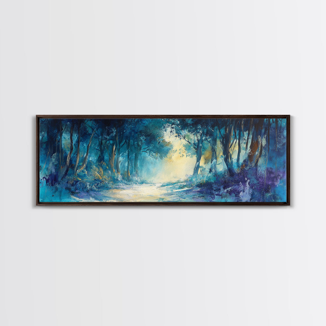 Mystical Forest, Blue Woodland Scene, Nature Art, Dark Forest Painting, Bedroom Wall Art, Canvas Print, Framed Canvas Print