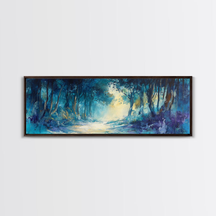 Mystical Forest, Blue Woodland Scene, Nature Art, Dark Forest Painting, Bedroom Wall Art, Canvas Print, Framed Canvas Print