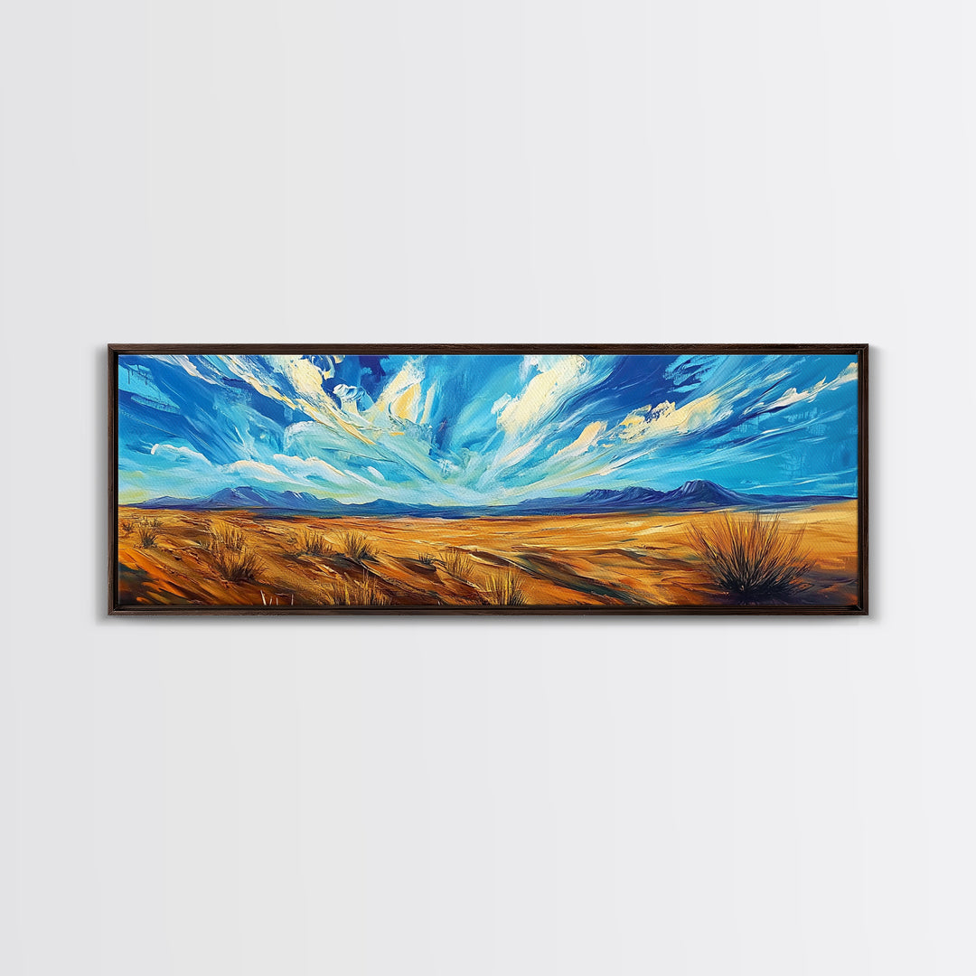 Desert Landscape, Sunset Over Mountains, Nature Painting, Home Decor, Living Room Art, Canvas Print, Framed Canvas Print