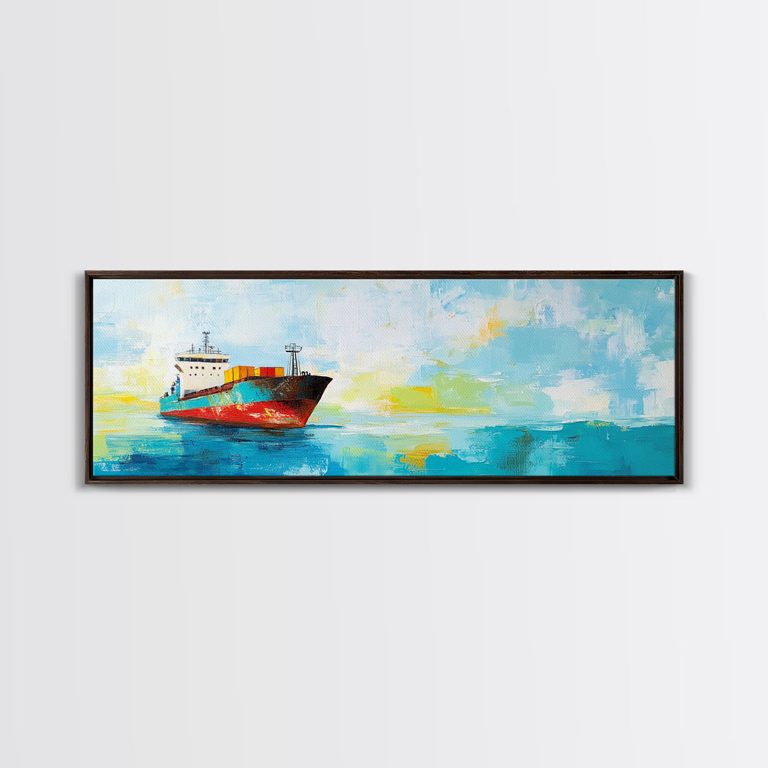 Cargo Ship Ocean Framed Canvas Print Nautical Wall Art, Maritime Decor, Industrial Seascape Painting, Coastal Living Room Artwork
