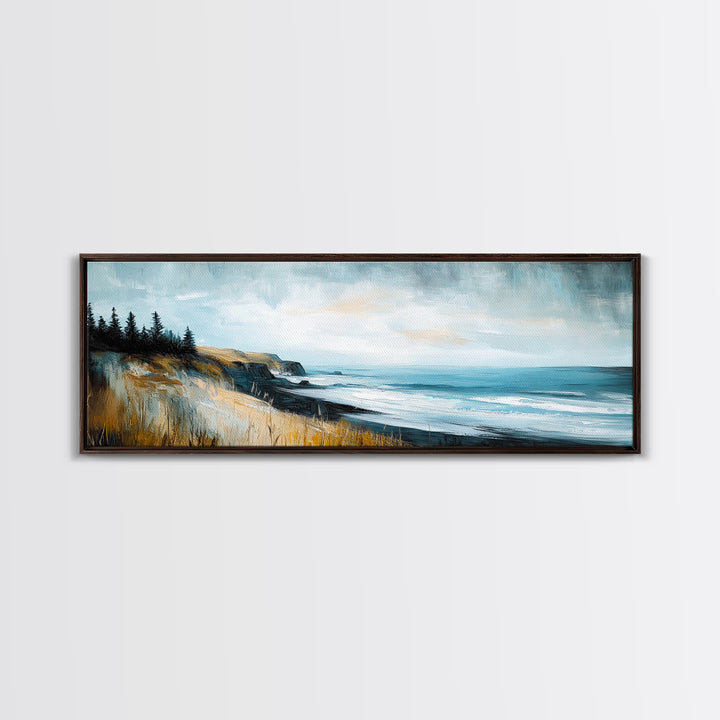 Coastal Cliff View Canvas Print Modern Landscape Painting, Minimalist Seascape Wall Art, Nature Theme Decor, Ocean View Artwork