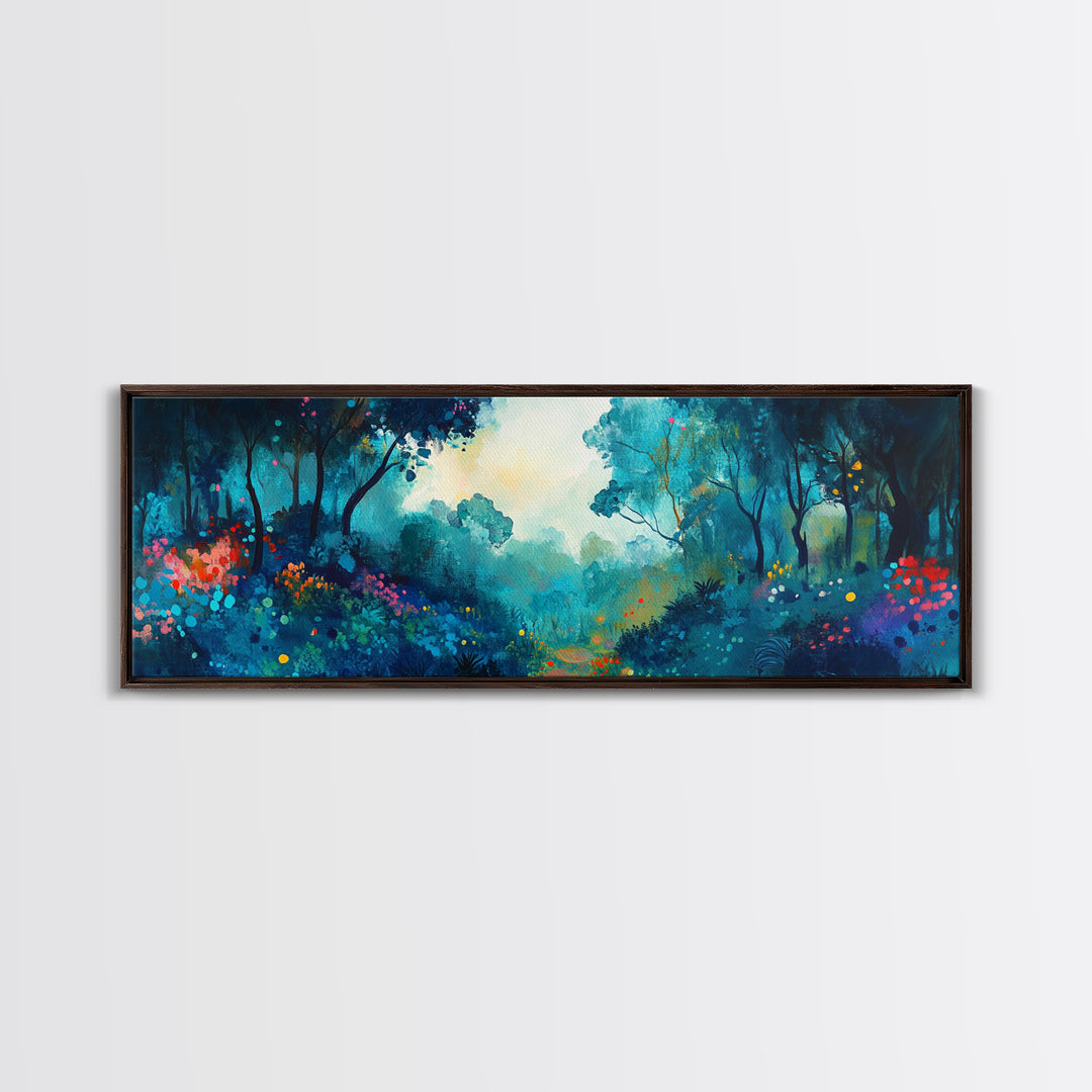 Mystical Forest Framed Canvas Print, Enchanted Woods Art, Vibrant Landscape Wall Art, Nature Home Decor, Boho Aesthetic