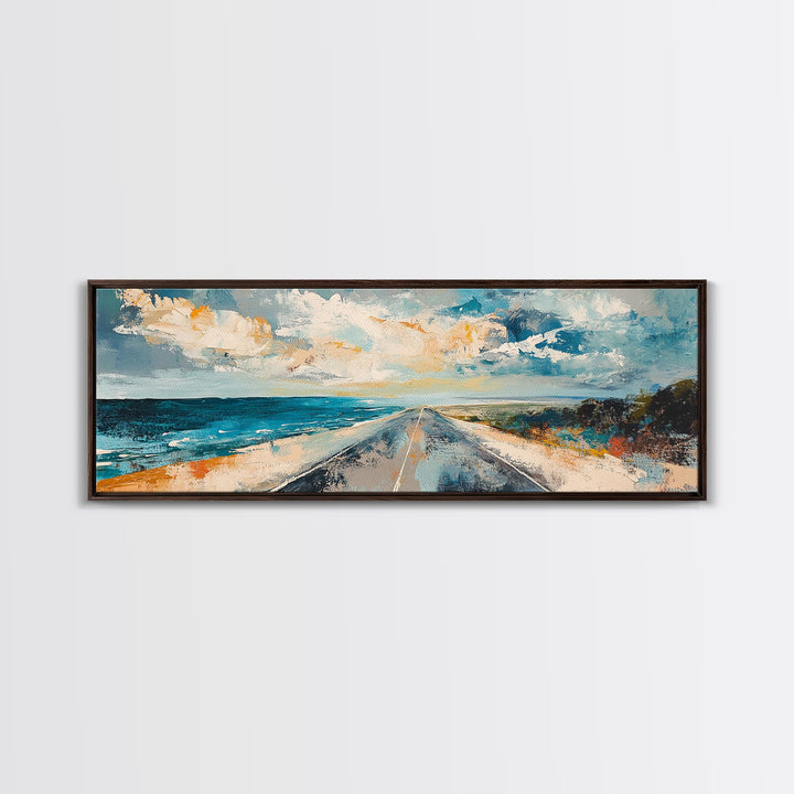 Coastal Highway Canvas Print, Ocean Road Painting, Scenic Landscape Wall Art, Travel Decor, Abstract Artwork, Office Wall Art