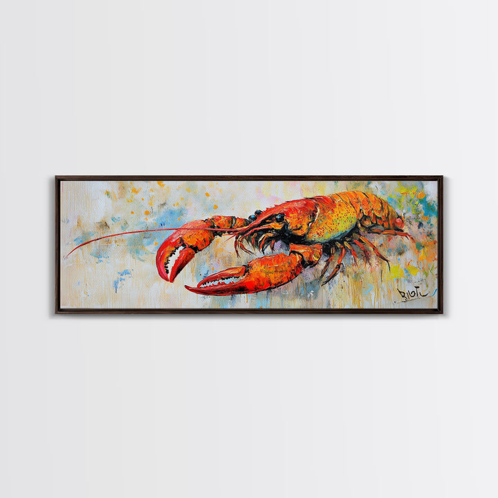 Bold Lobster Painting Canvas Print Vibrant Coastal Kitchen Wall Art, Seafood Restaurant Decor, Nautical Dining Room or Bar Artwork