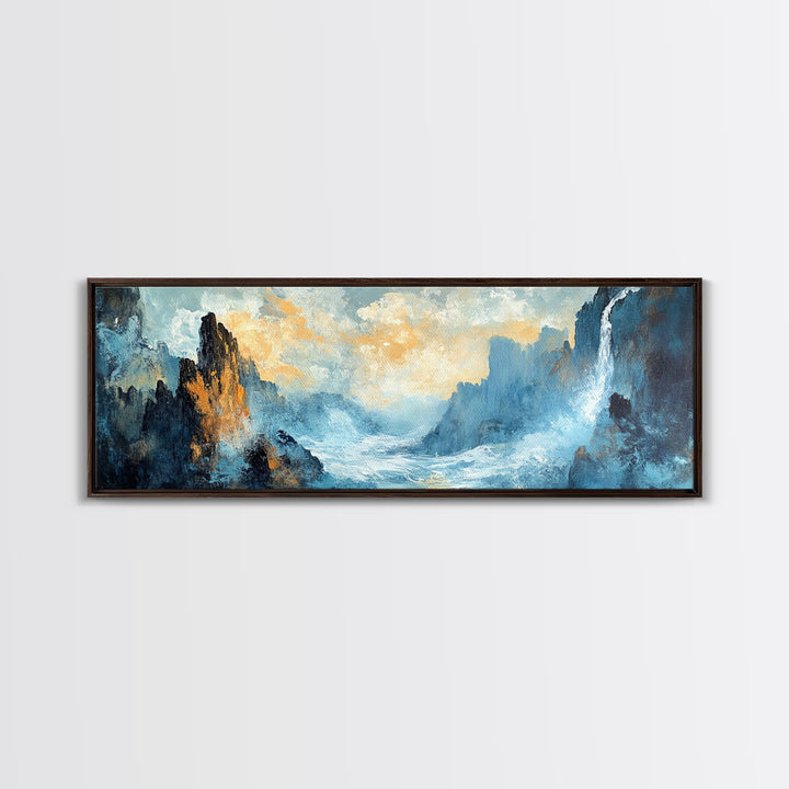 Abstract Mountain Waterfall Wall Art, Moody Landscape Painting, Modern Nature Art, Statement Artwork, Office Wall Decor