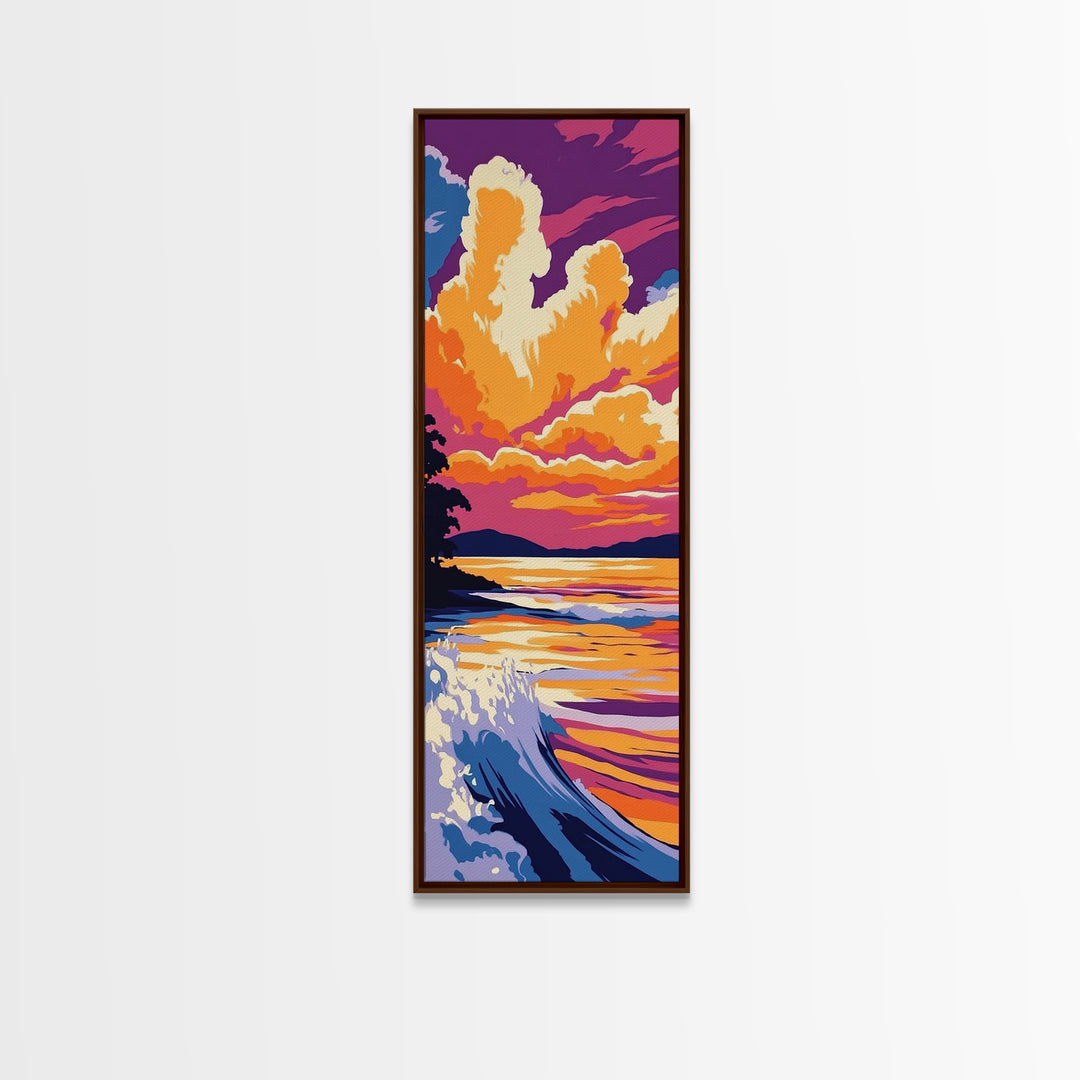 Ocean Sunset Wave, Beach Landscape, Vibrant Seascape, Framed Canvas Print, Coastal Wall Art, Nautical Decor, Summer Home Accent