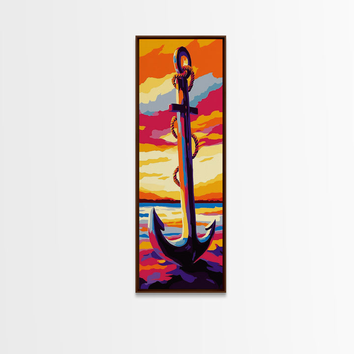 Nautical Anchor, Coastal Sunset, Bold Ocean Art, Vibrant Seaside Decor, Modern Beach House Art, Bedroom Wall Art, Canvas Print