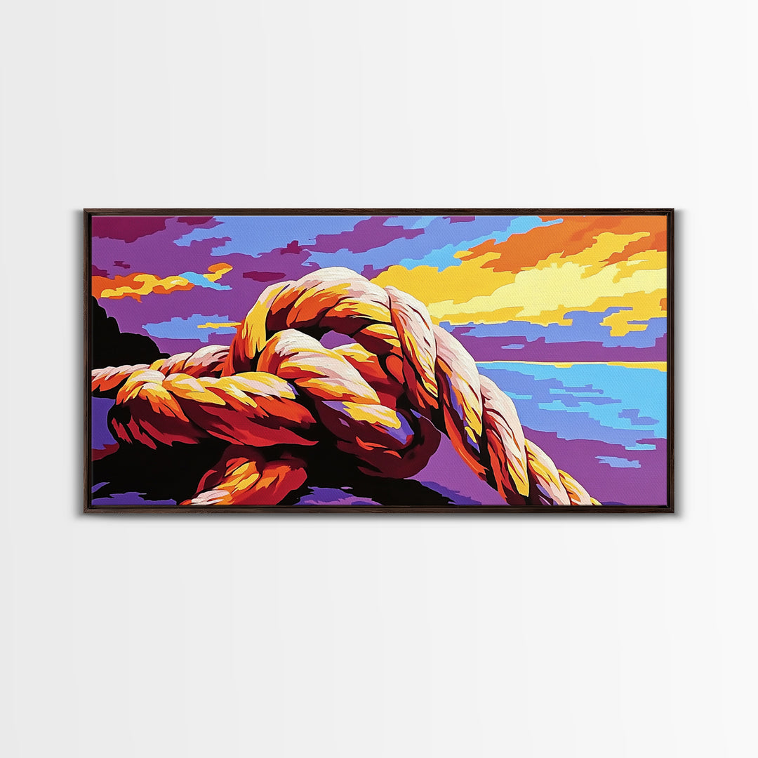 Nautical Knot, Ocean View, Coastal Decor, Framed Canvas Print, Sunset Seascape, Beach House Art, Sailing Gift, Maritime Theme