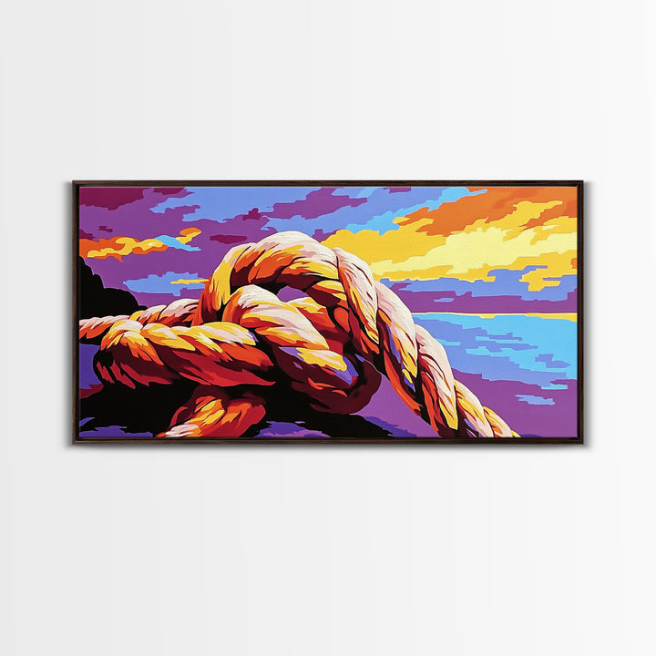 Nautical Knot, Ocean View, Coastal Decor, Framed Canvas Print, Sunset Seascape, Beach House Art, Sailing Gift, Maritime Theme