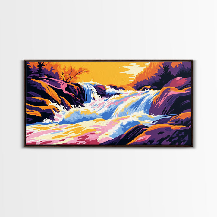 Mountain Wildflowers, Colorful Nature Scene, Sunset Glow, Vibrant Art, Scenic Landscape, Framed Canvas Print, Living Room Wall Art