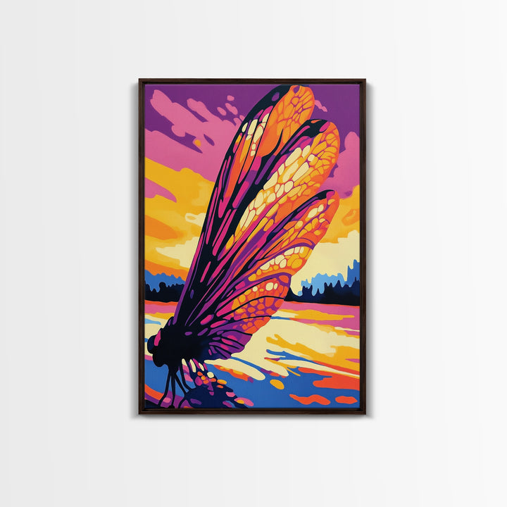 Butterfly Sunset, Reflection, Framed Canvas Print, Whimsical Nature Art, Boho Decor, Autumn Wall Art, Cozy Home Aesthetic, Rustic Living